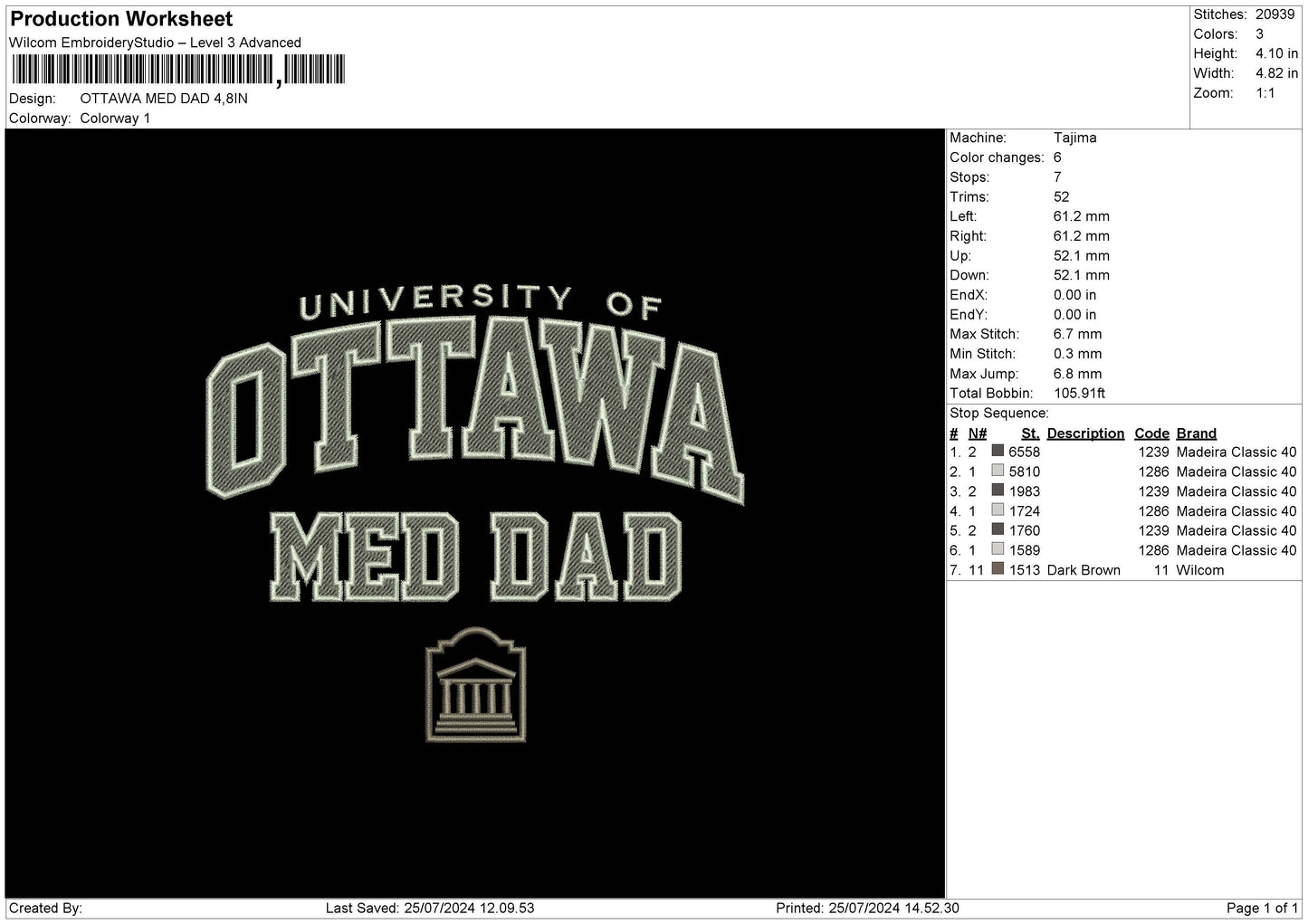 Ottawa Dad Embroidery File 6 sizes