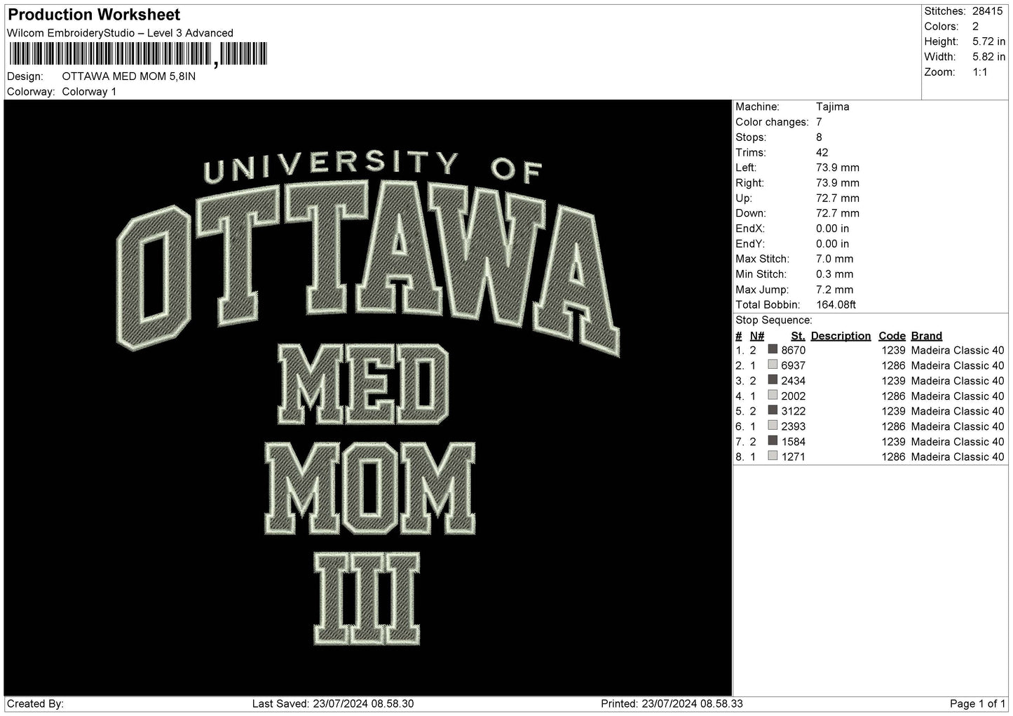 Ottawa Text 2307 Embroidery File 6 sizes