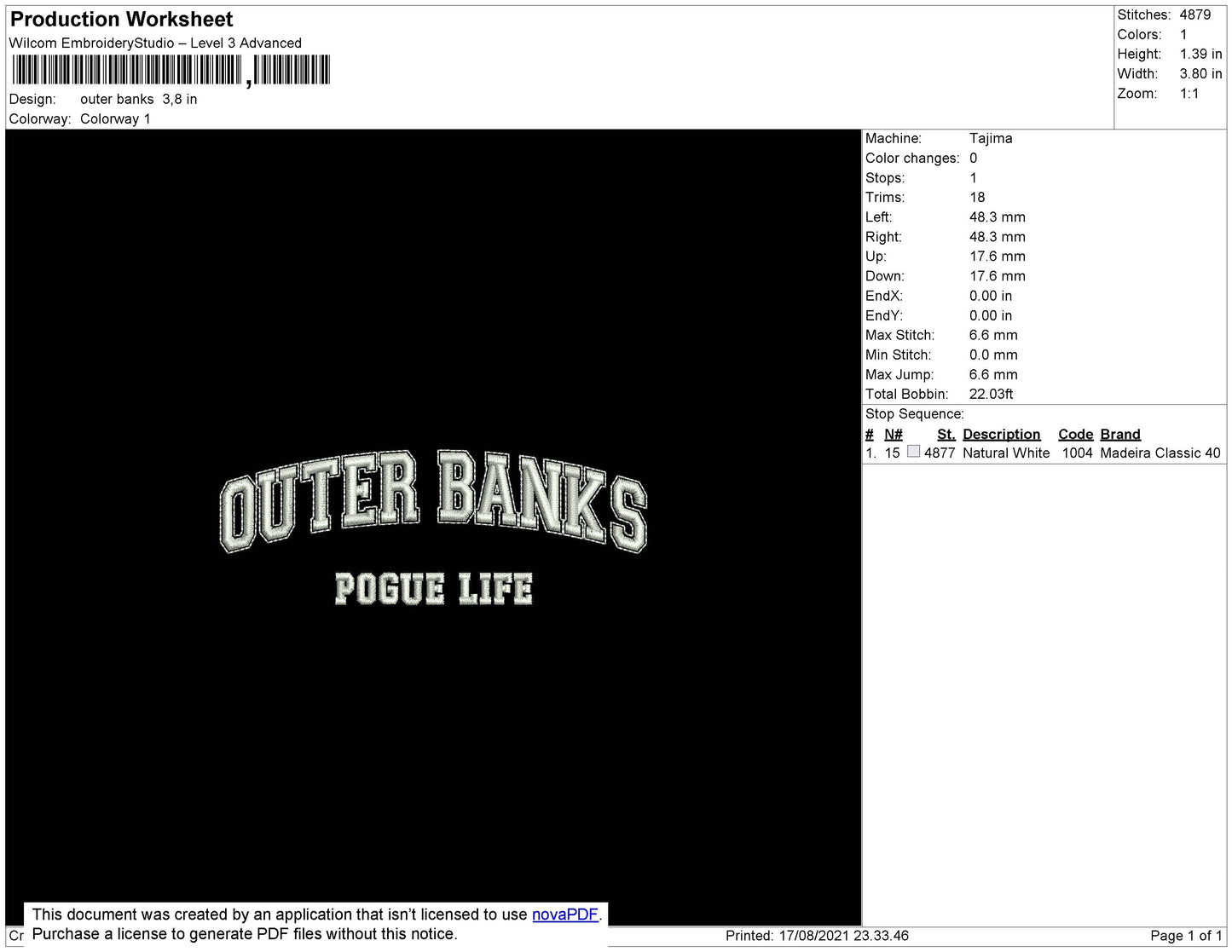 Outer Banks Embroidery File 4 size