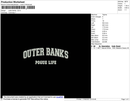 Outer Banks Embroidery File 4 size