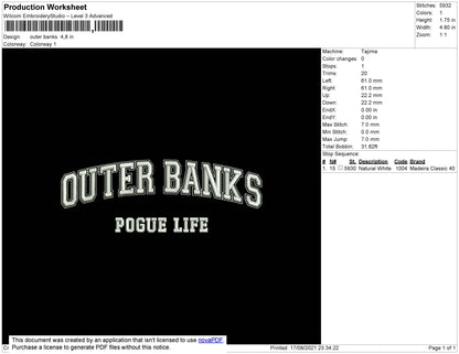 Outer Banks Embroidery File 4 size