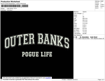 Outer Banks Embroidery File 4 size