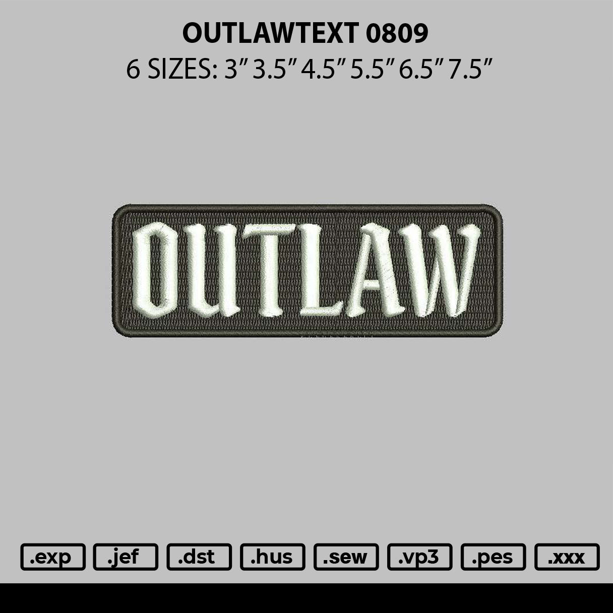 Outlawtext Embroidery File 6 sizes