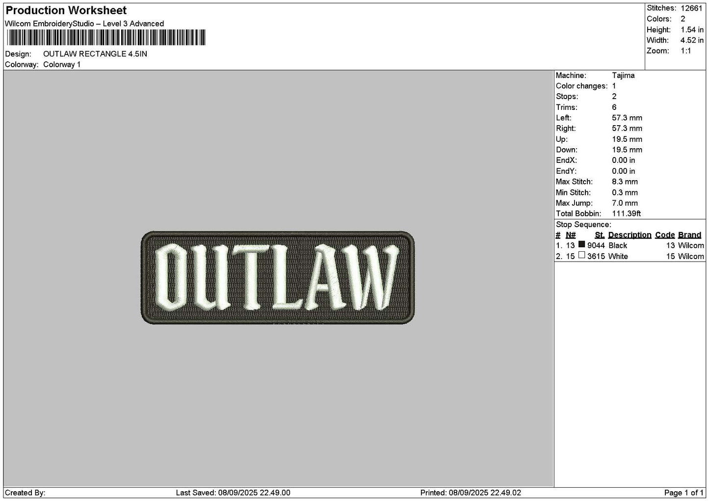 Outlawtext Embroidery File 6 sizes