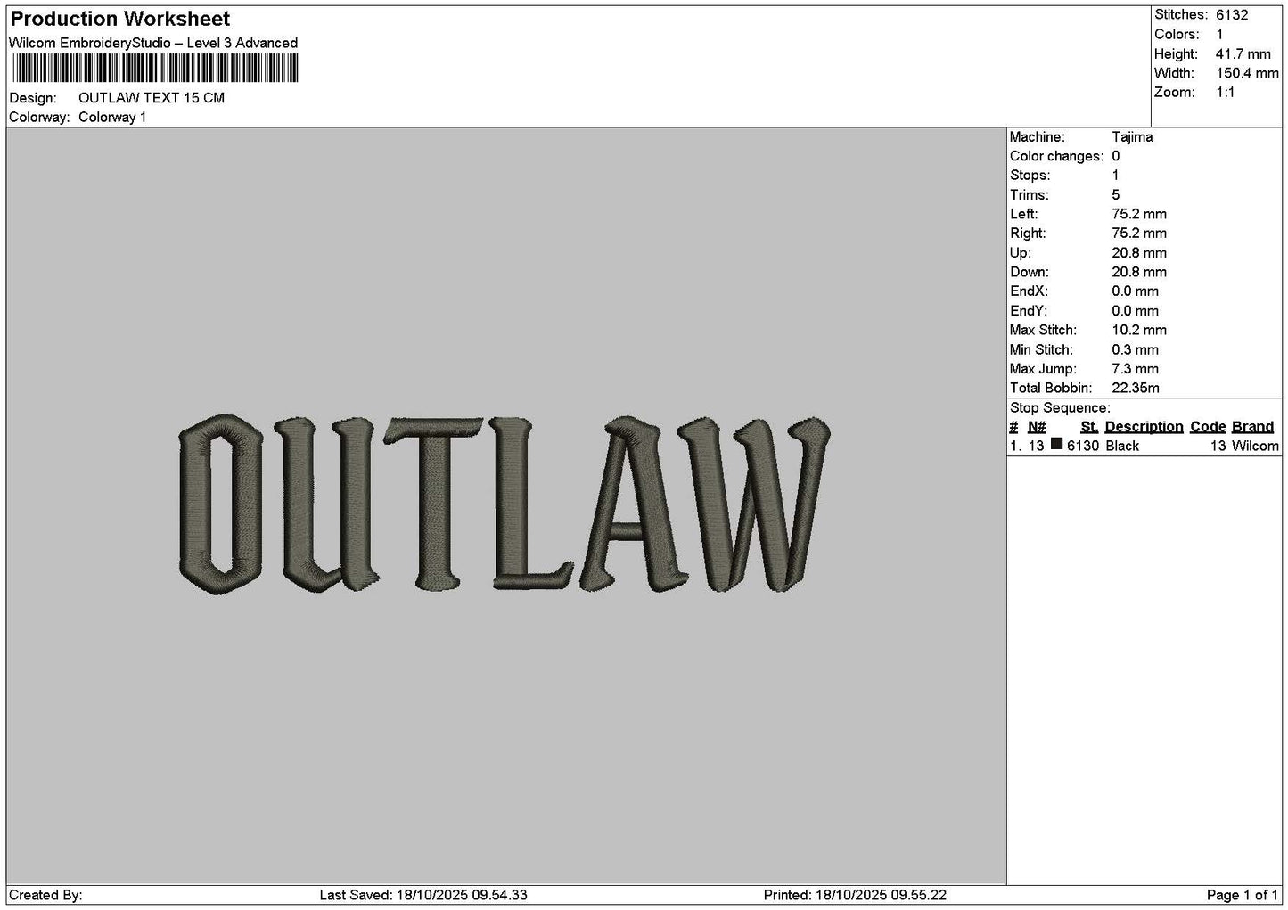 Outlawtext Embroidery File 6 sizes