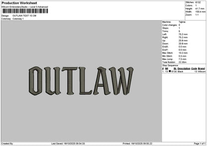 Outlawtext Embroidery File 6 sizes
