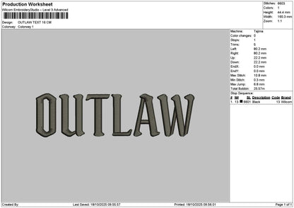 Outlawtext Embroidery File 6 sizes