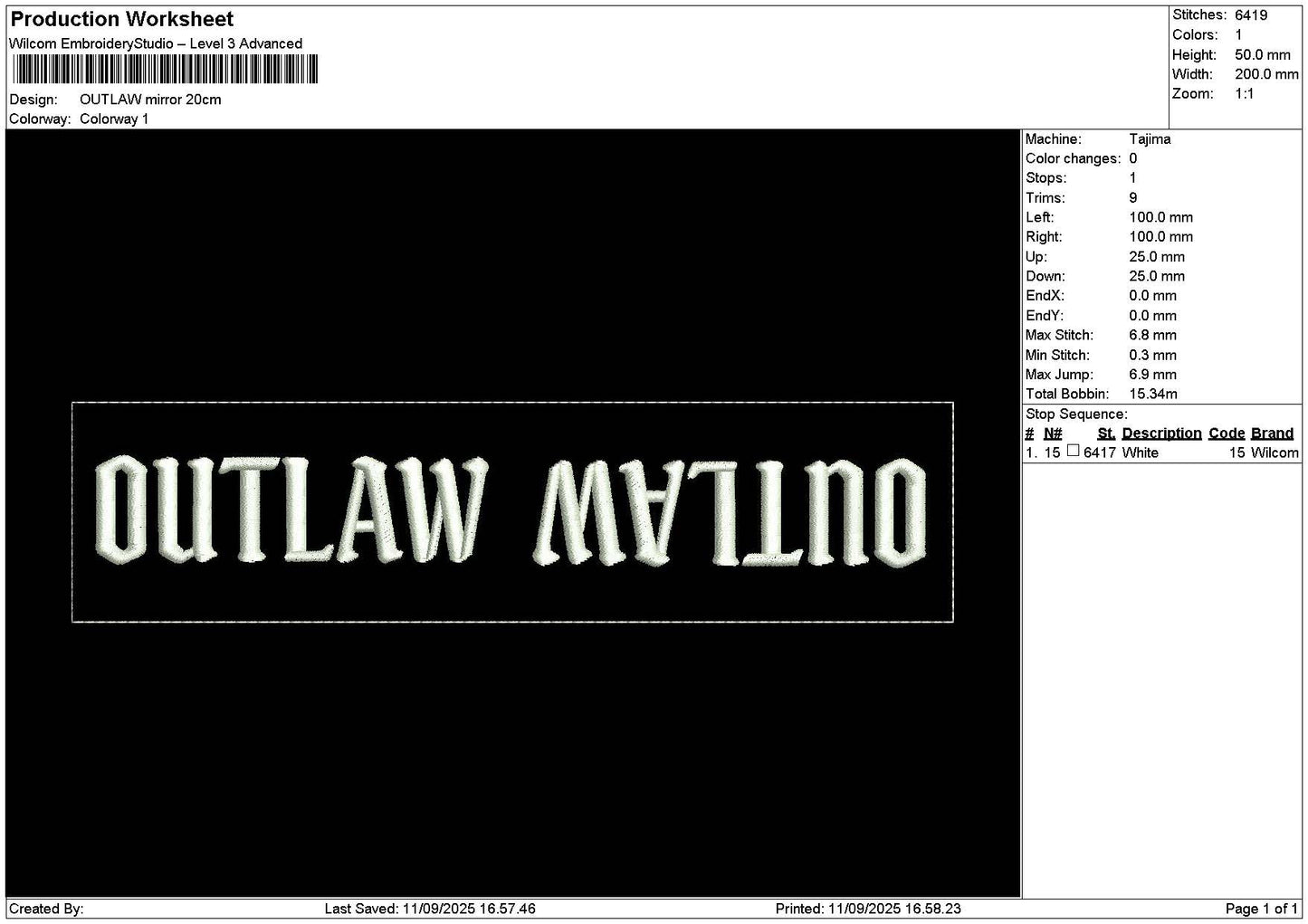 Outlawmirror Text Embroidery File 6 sizes