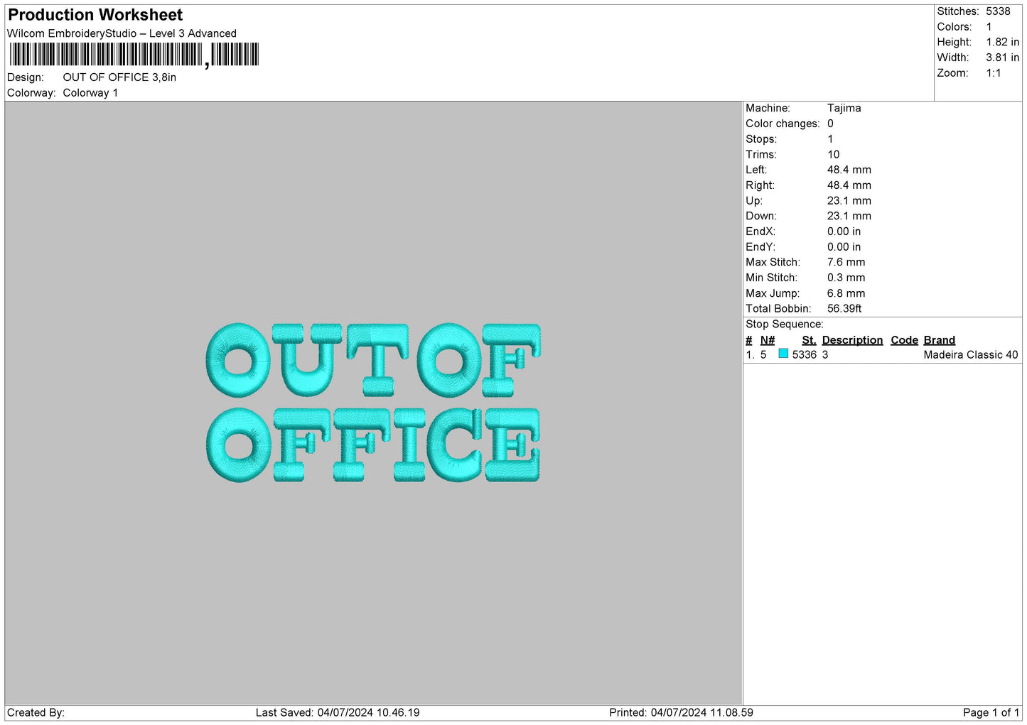 Officetext Embroidery File 6 sizes