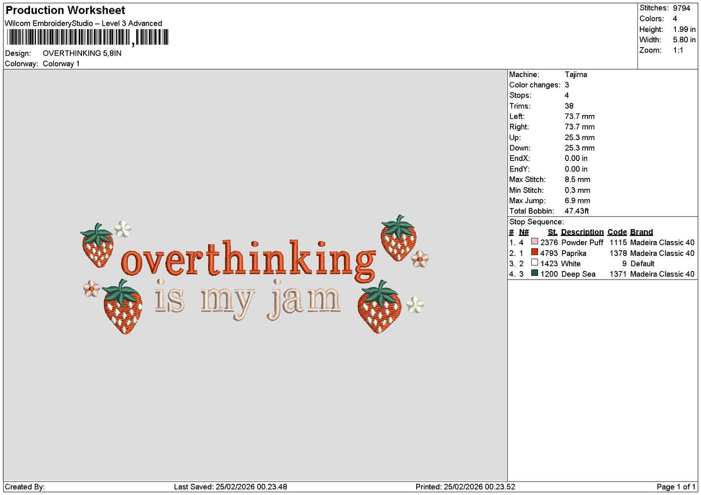 Overthinkingtext 2502 Embroidery File 6 sizes