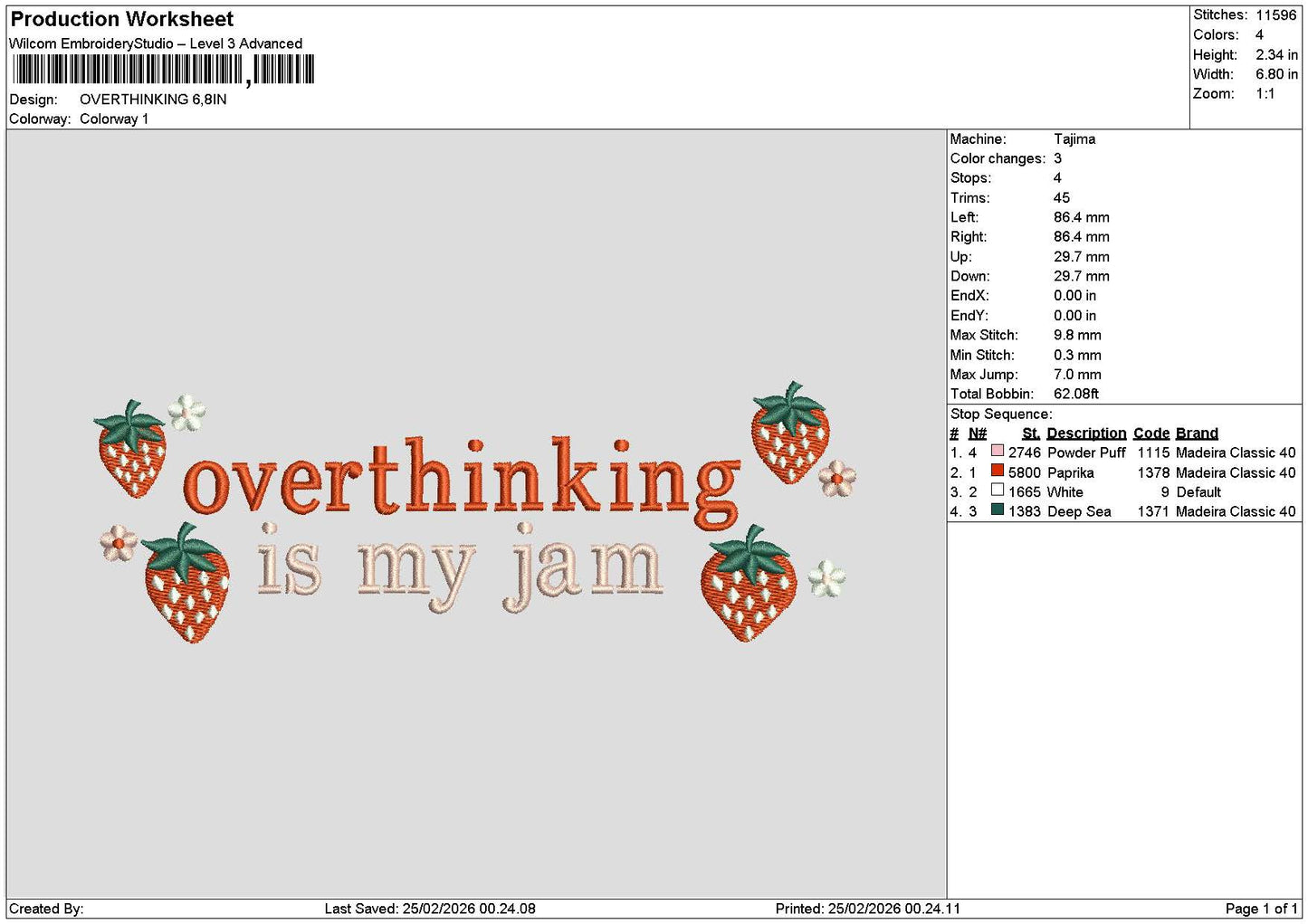 Overthinkingtext 2502 Embroidery File 6 sizes
