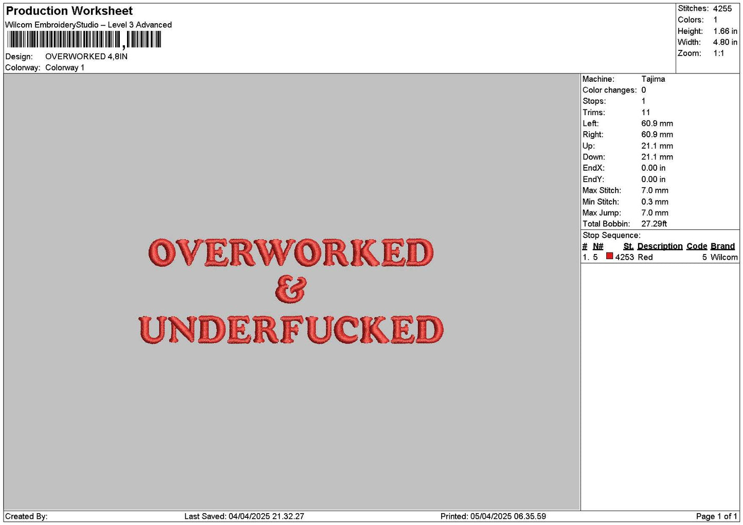 Overworkedtext Embroidery File 6 sizes