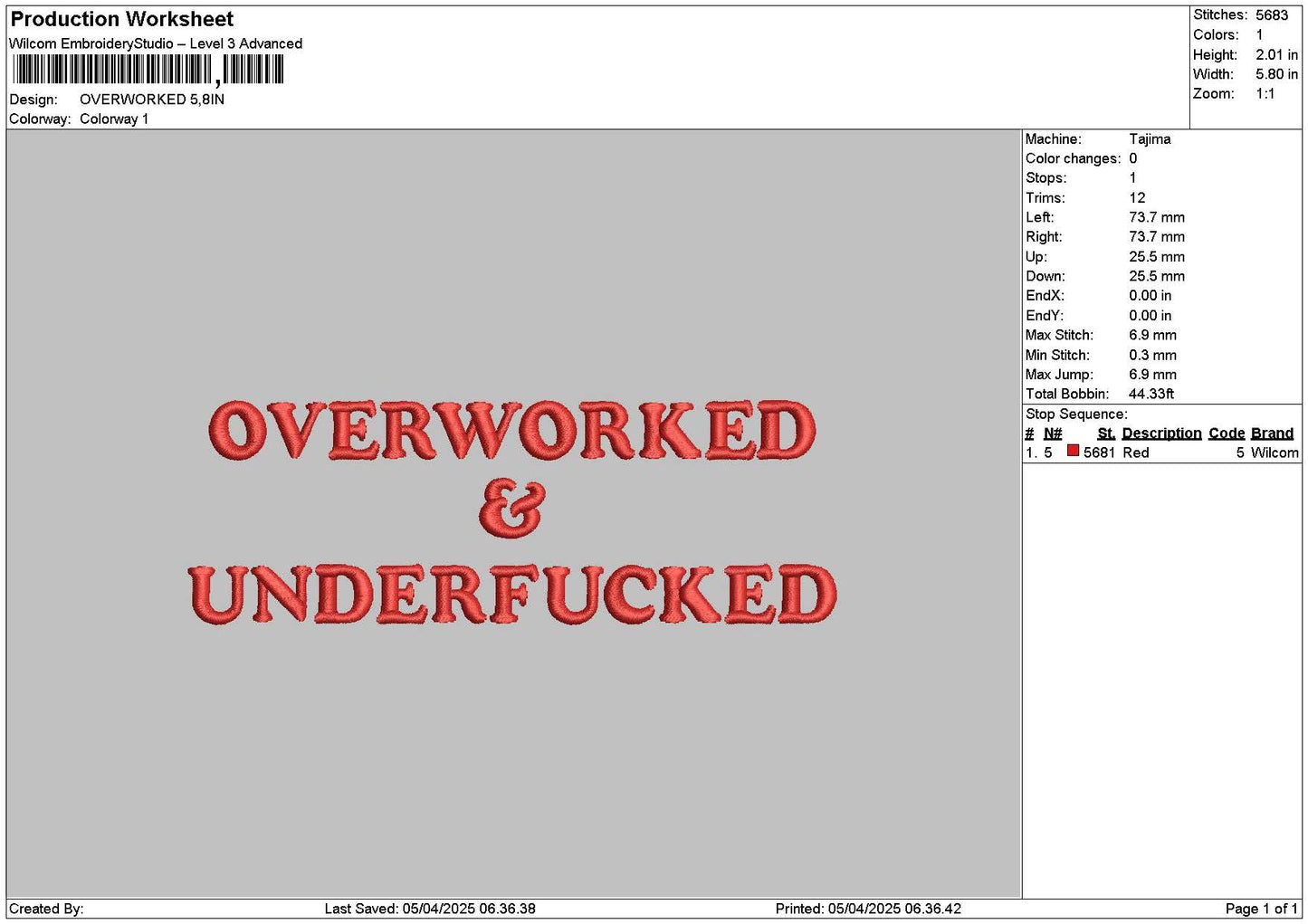 Overworkedtext Embroidery File 6 sizes