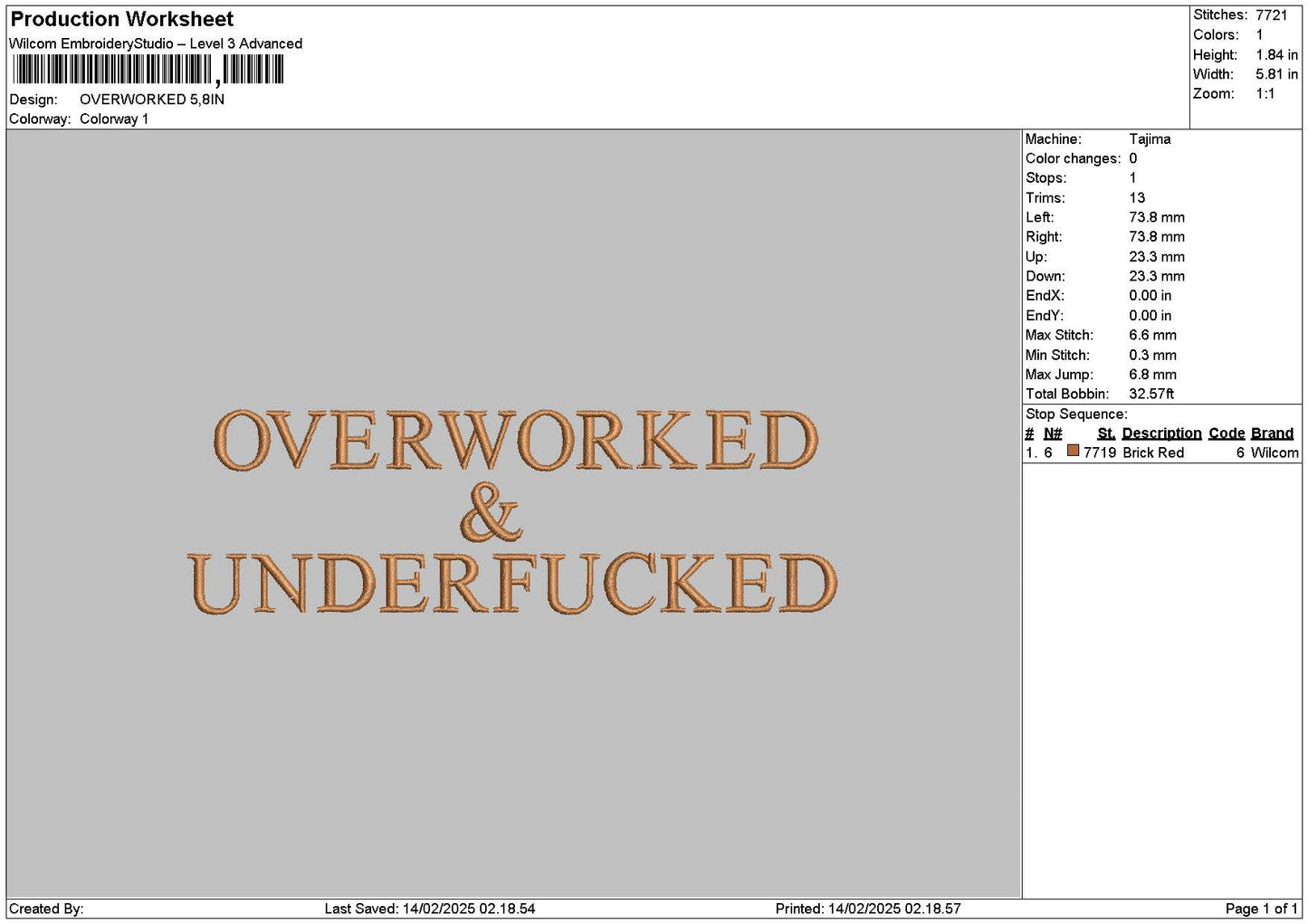 Overworkedtext Embroidery File 6 sizes