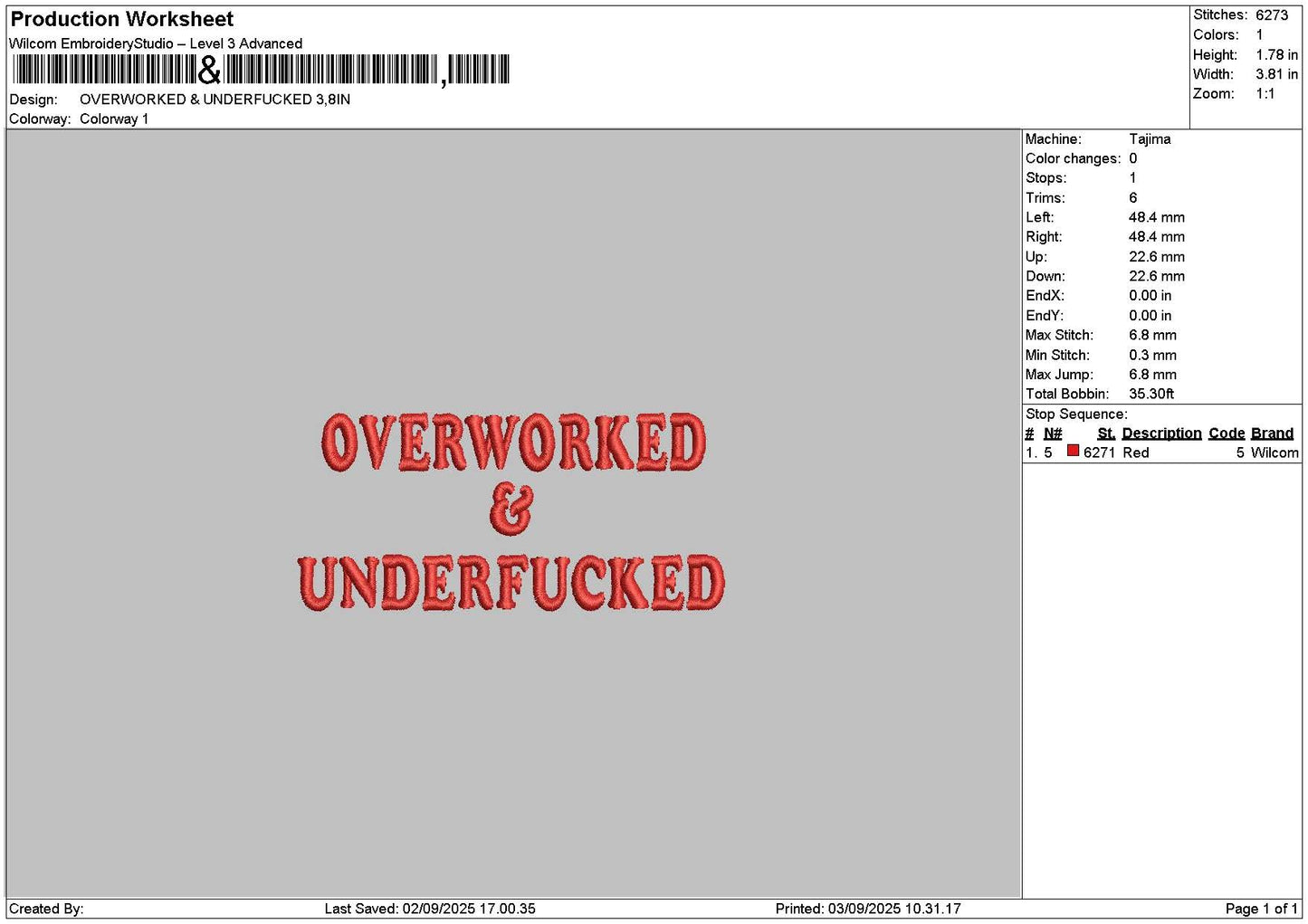 Overworkedtext Embroidery File 6 sizes