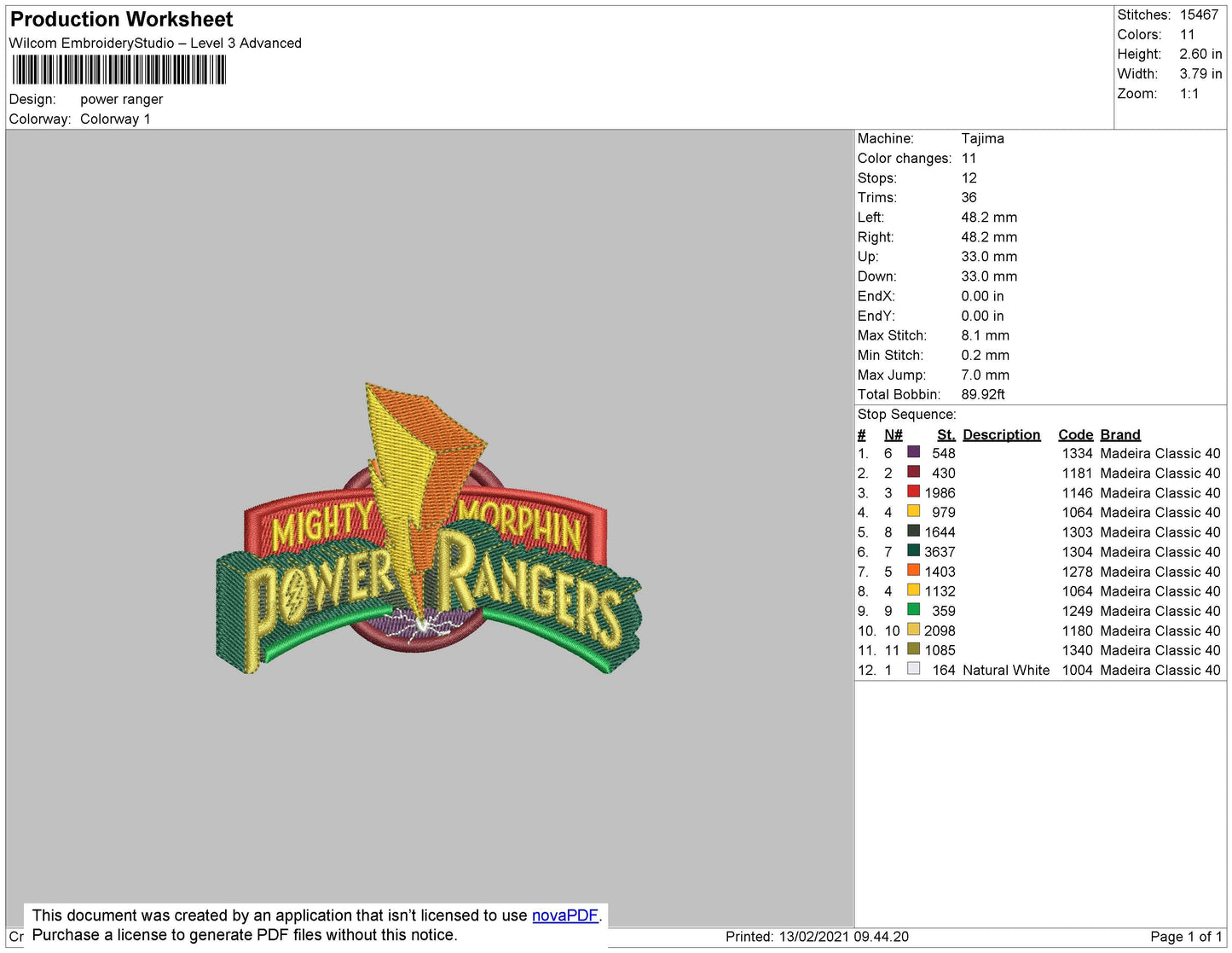Power Rangers Embroidery File 4 size