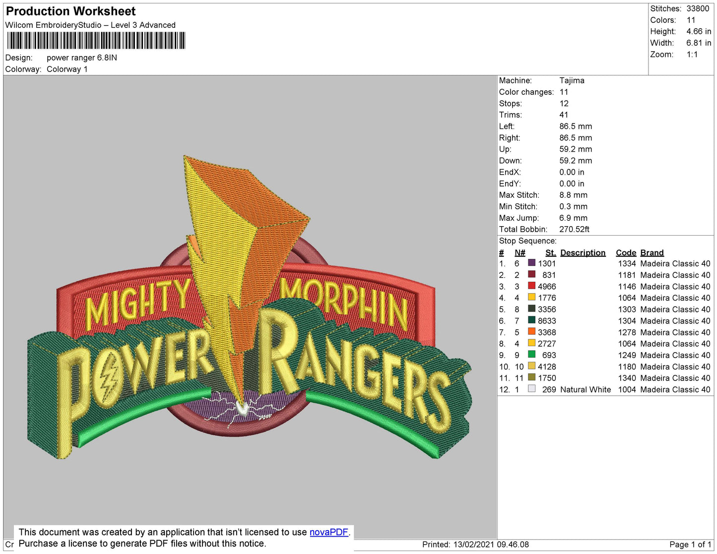 Power Rangers Embroidery File 4 size