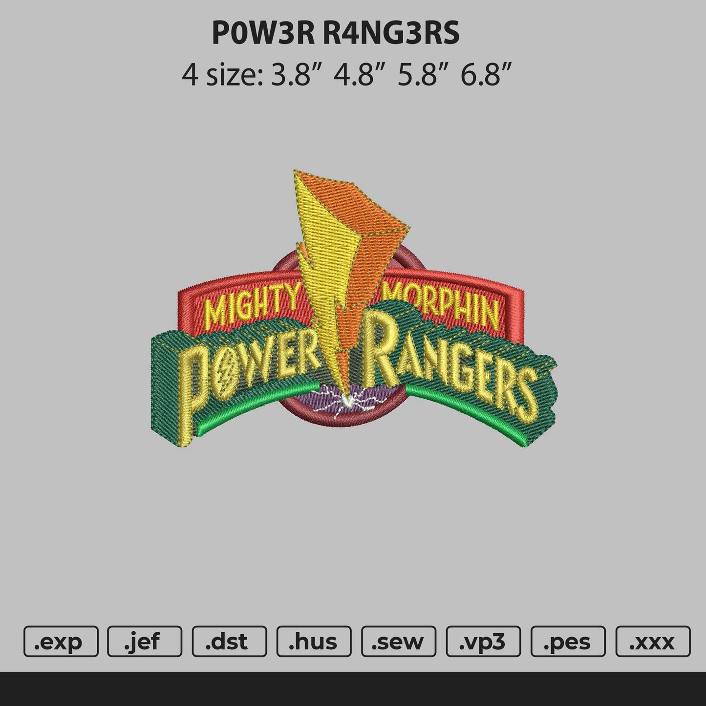 Power Rangers Embroidery File 4 size