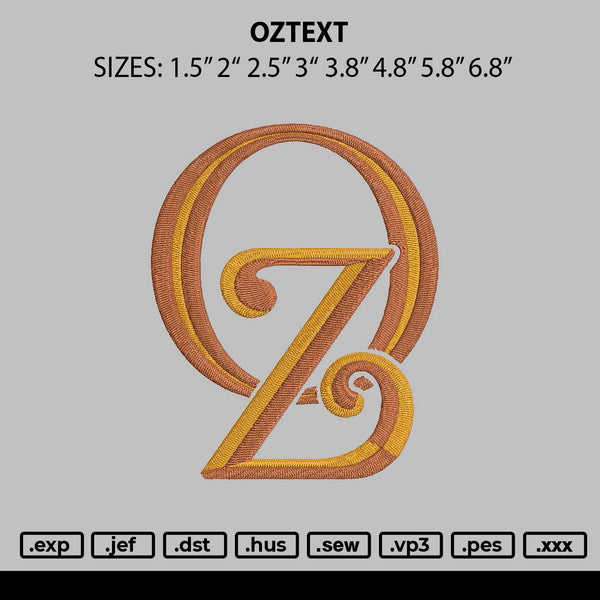 Oztext Embroidery File 6 sizes