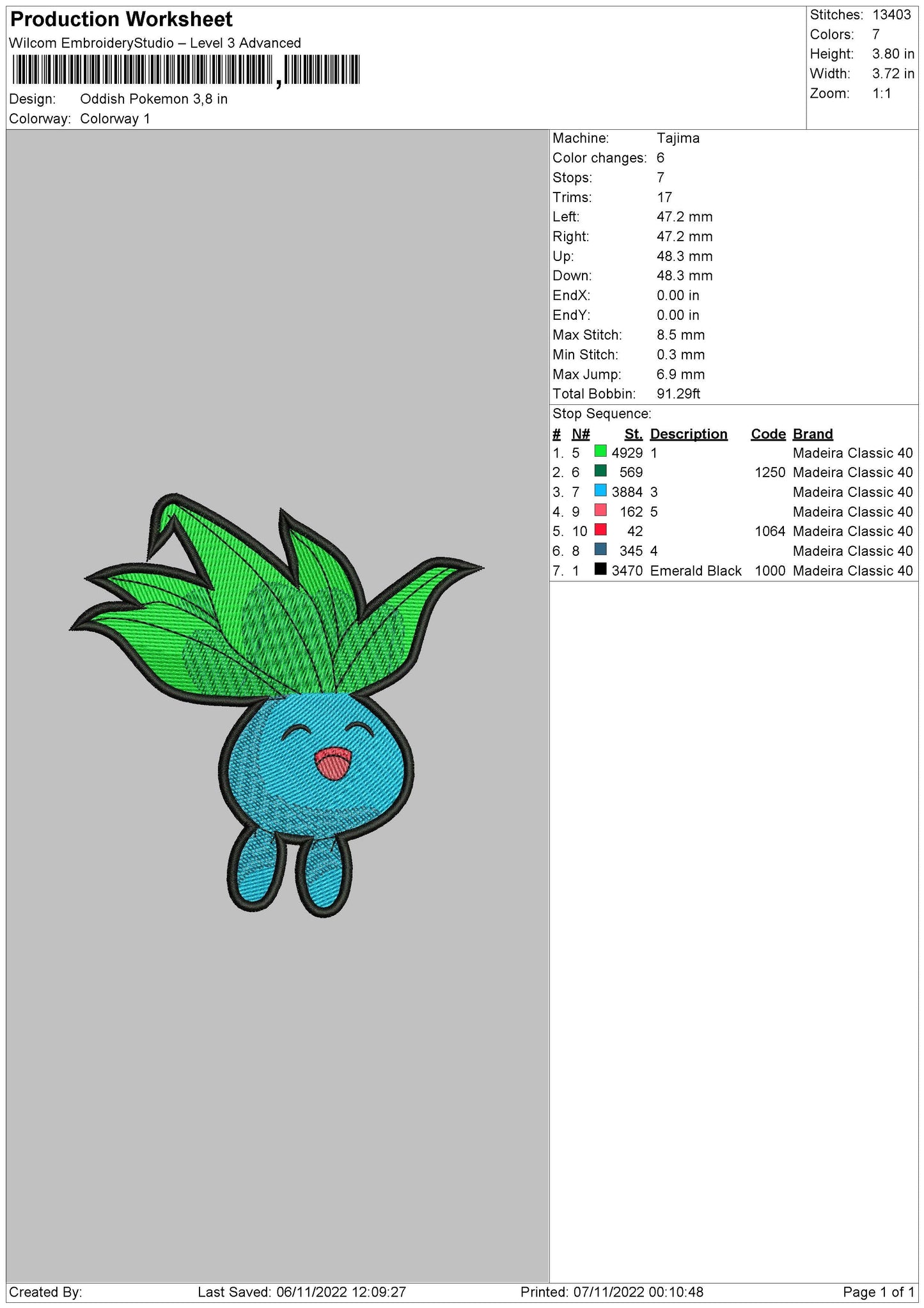 Oddis Pokemon Embroidery File 6 sizes