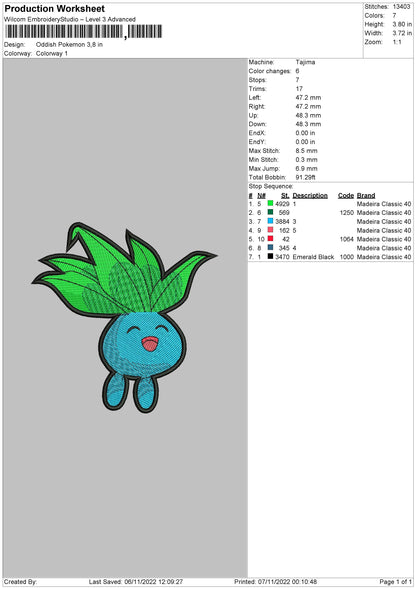 Oddis Pokemon Embroidery File 6 sizes