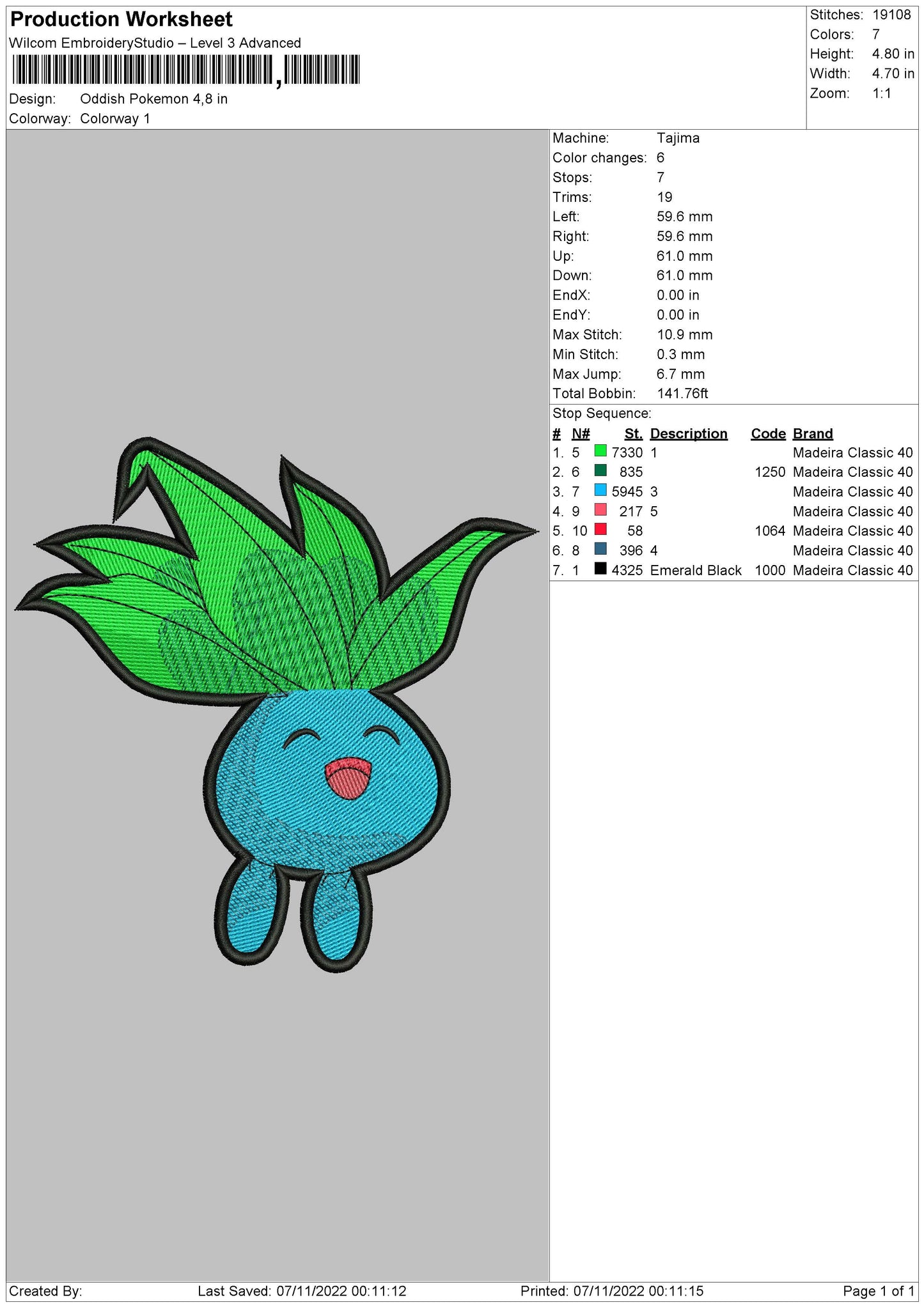 Oddis Pokemon Embroidery File 6 sizes