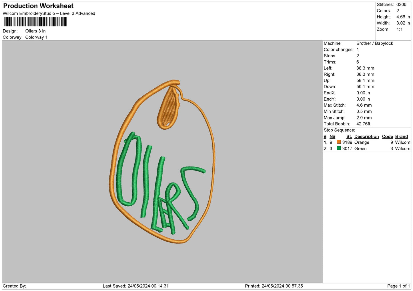Oilers Embroidery File 6 sizes