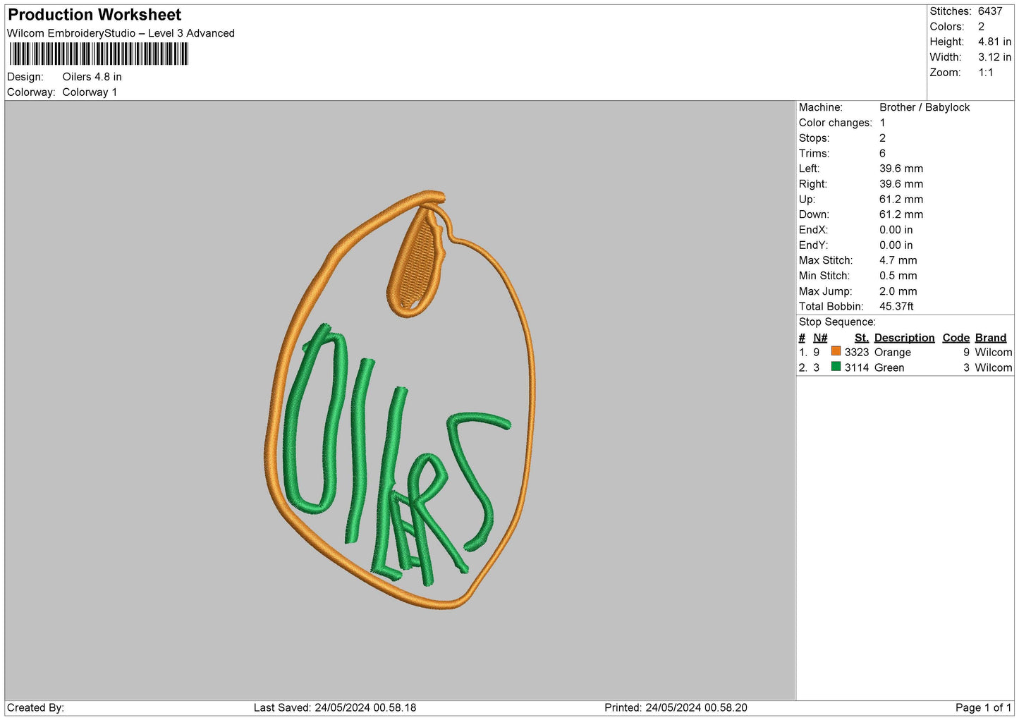 Oilers Embroidery File 6 sizes