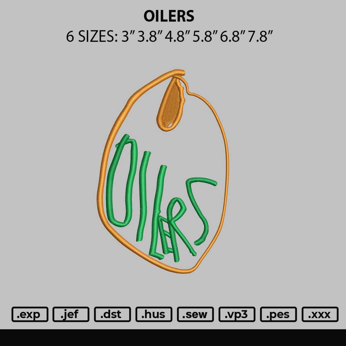 Oilers Embroidery File 6 sizes