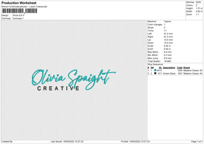 Olivia Embroidery File 4 size