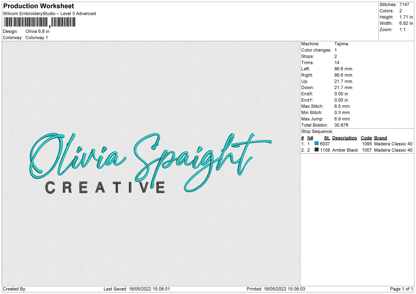 Olivia Embroidery File 4 size