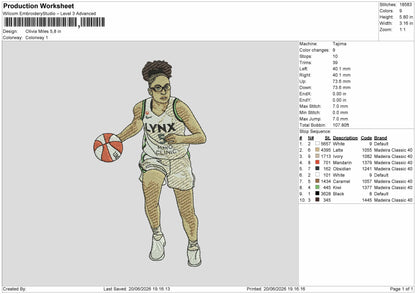 Player Olivia Embroidery Machine Design File 6 sizes