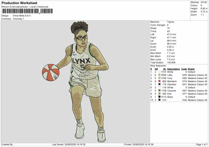 Player Olivia Embroidery Machine Design File 6 sizes