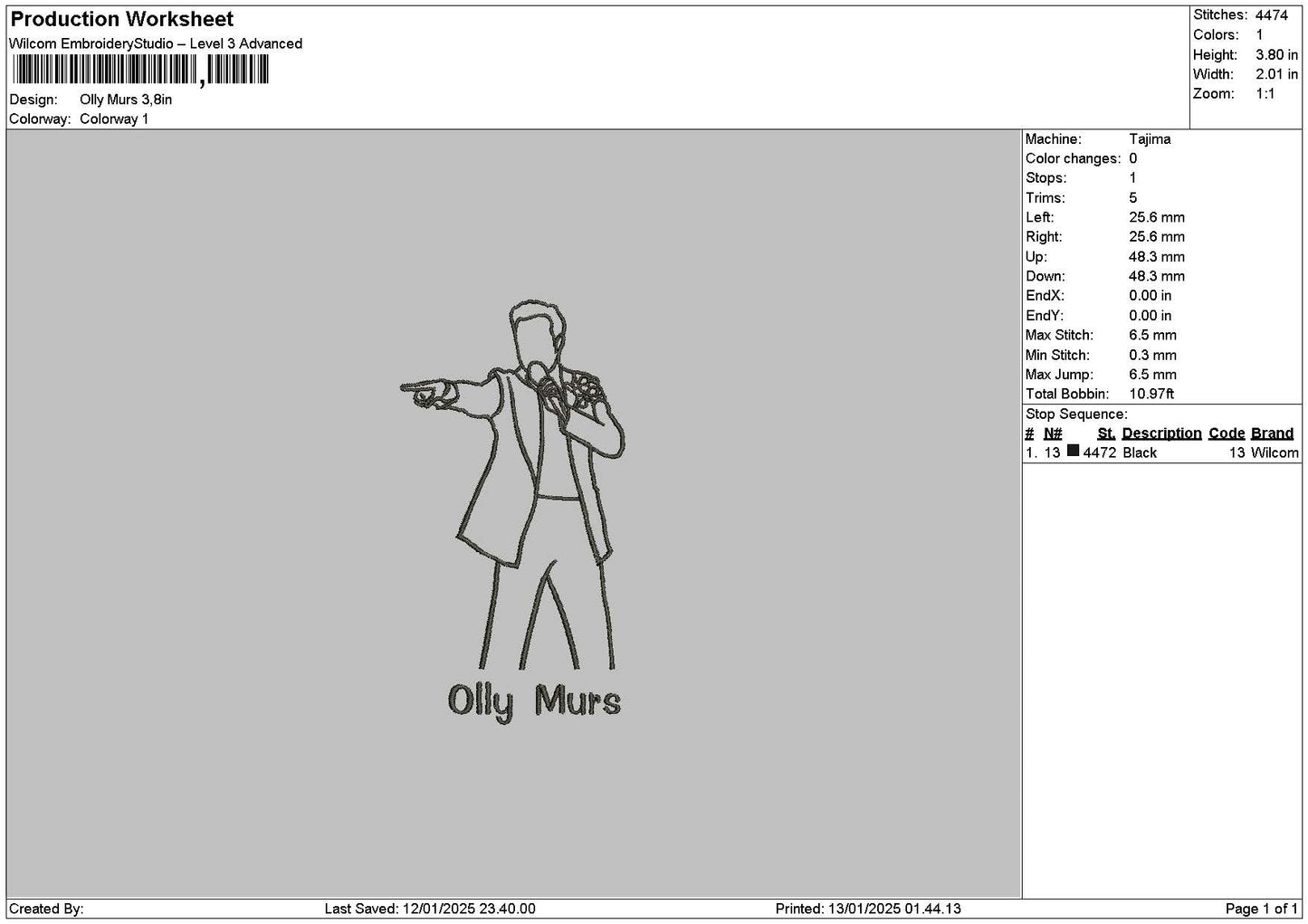 Photoline Olly Embroidery File 6 sizes