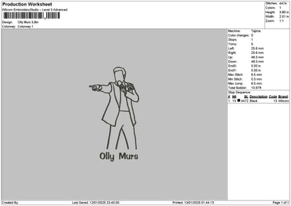 Photoline Olly Embroidery File 6 sizes