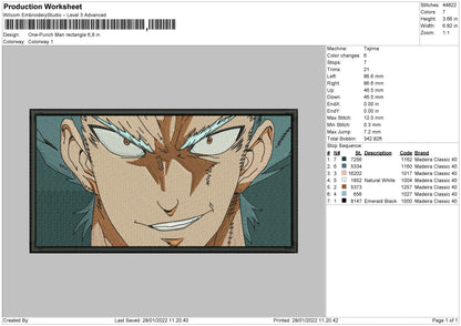 One Punch Man Embroidery File 4 size