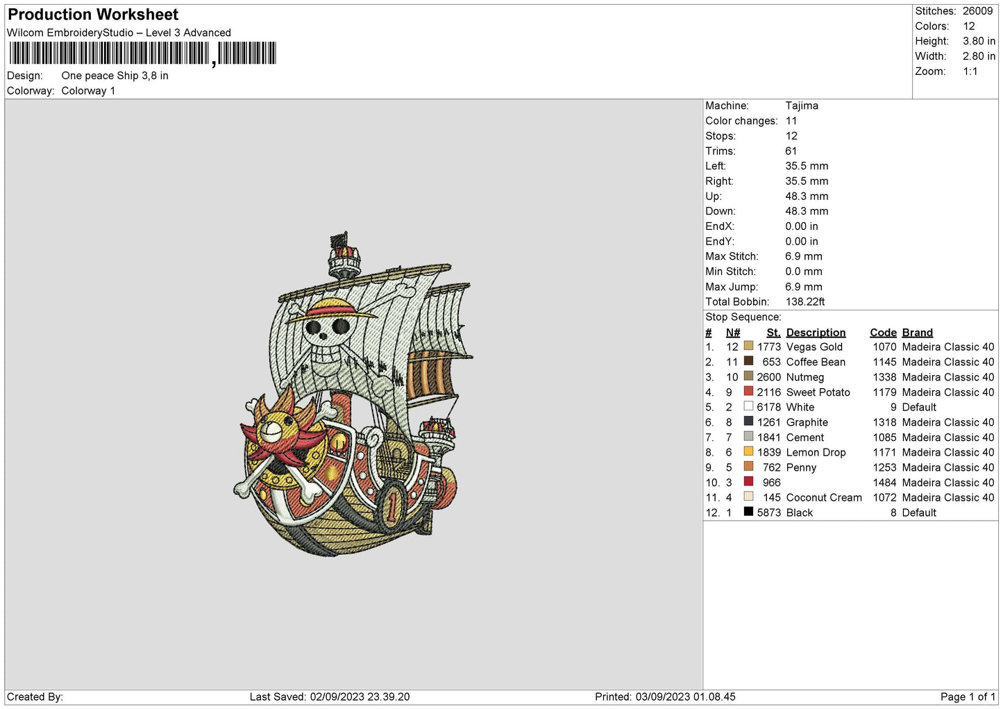 Op Ship Embroidery File 6 sizes
