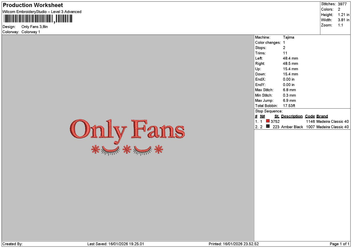 Onlytext 1601 Embroidery File 6 sizes