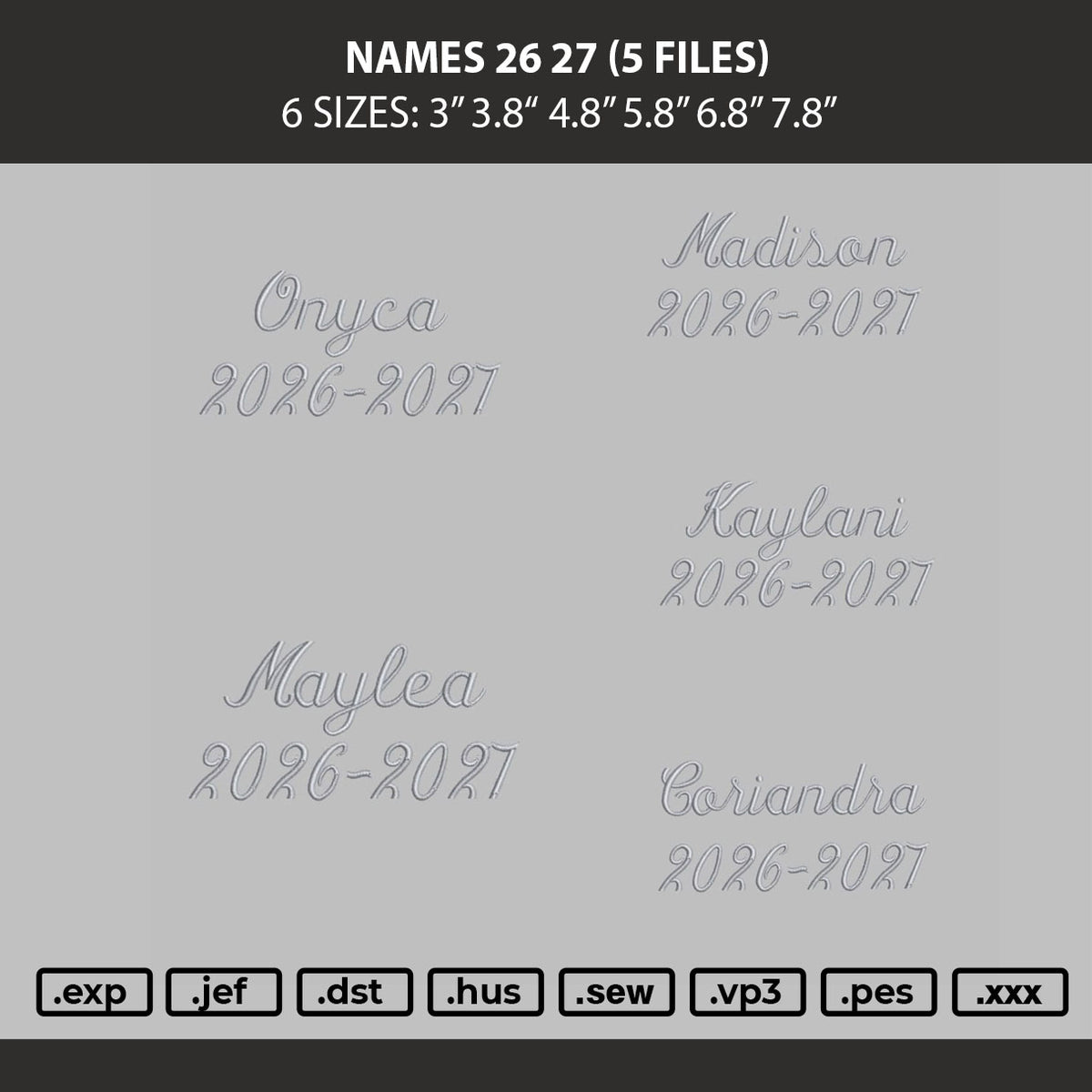 Names 26 27 Embroidery Machine Design 5 Files