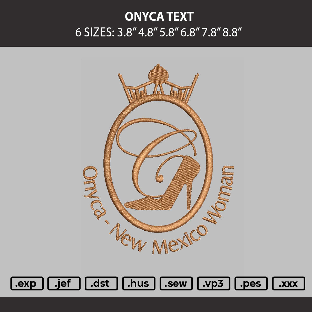 Onyca Text Embroidery Machine Design File 6 sizes