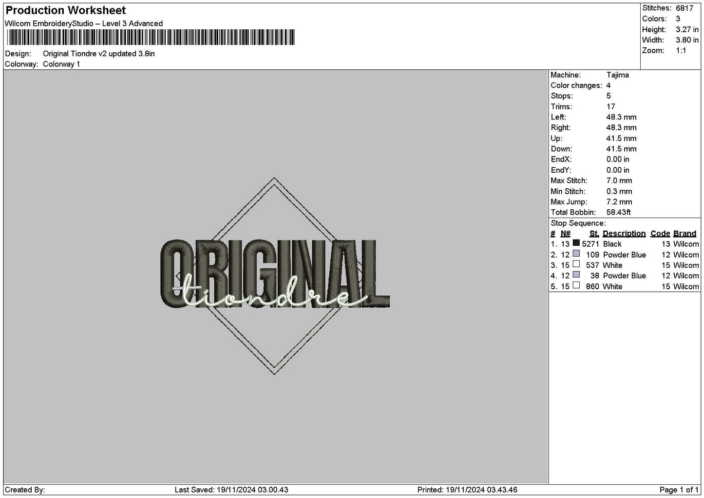 Originaltext V2 Embroidery File 6 sizes