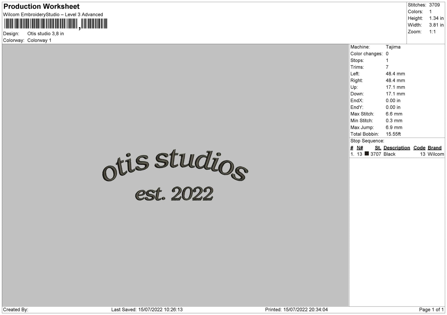 Otis Studio Embroidery File 4 sizes