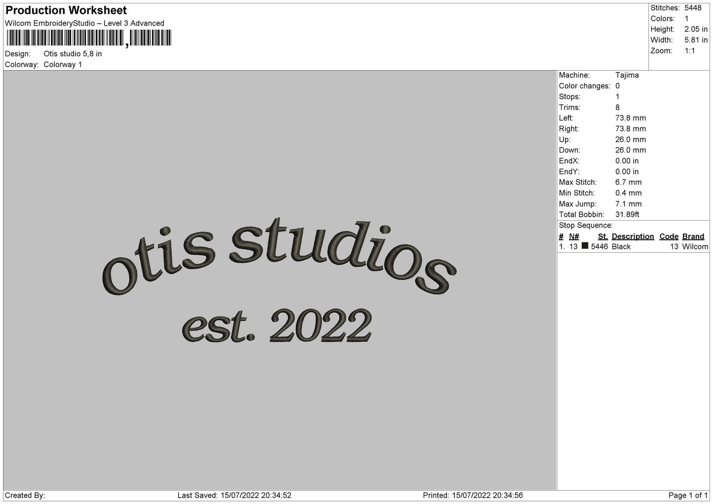 Otis Studio Embroidery File 4 sizes