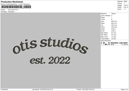Otis Studio Embroidery File 4 sizes