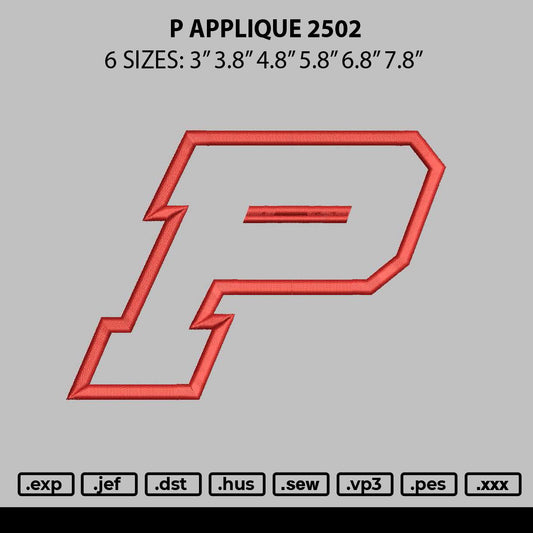 P Applique 2502 Embroidery File 6 sizes
