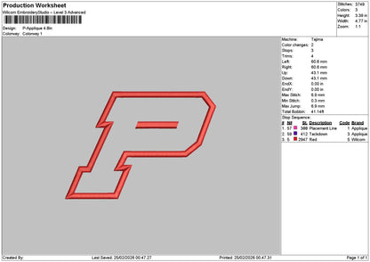 P Applique 2502 Embroidery File 6 sizes