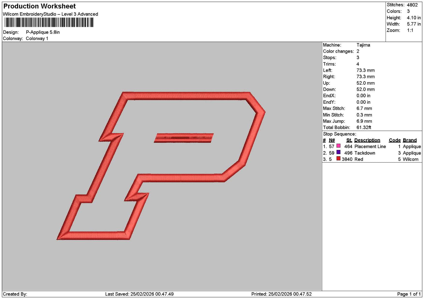 P Applique 2502 Embroidery File 6 sizes