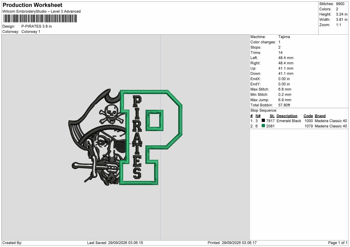 Pirates Text 2909 Embroidery Machine Design File 6 sizes