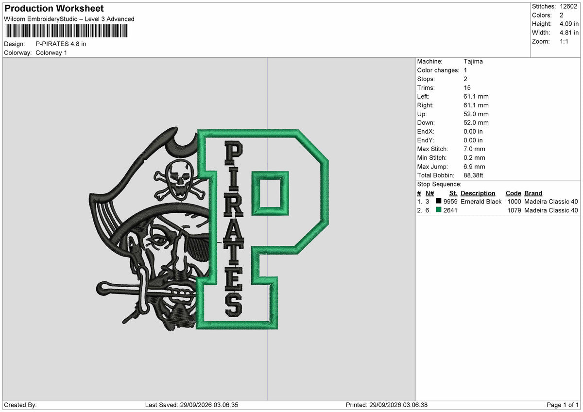 Pirates Text 2909 Embroidery Machine Design File 6 sizes