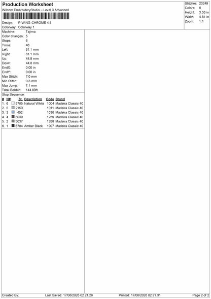 P Wing 02 Embroidery Machine Design File 6 sizes